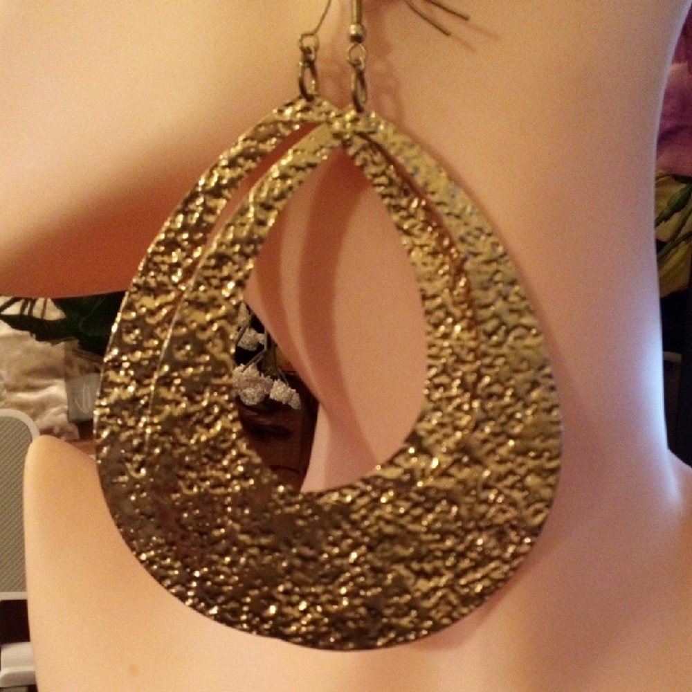 Gold Textured Teardrop Earrings - Women Jewelry